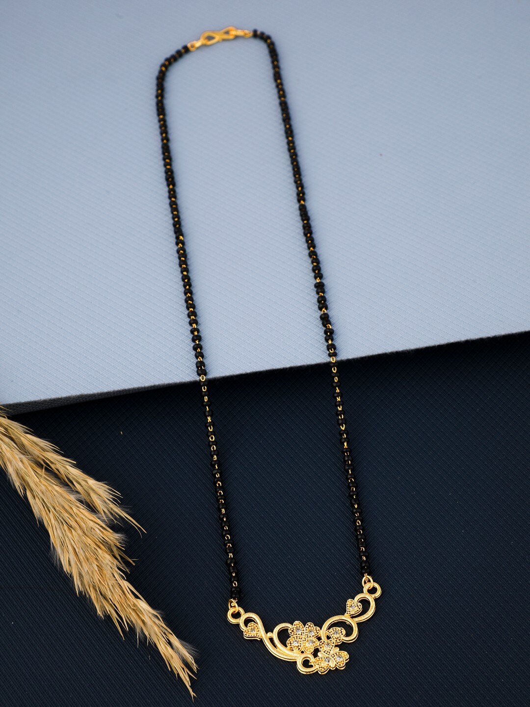 

Vita Bella Gold-Plated Stone Studded & Beaded Mangalsutra, Black
