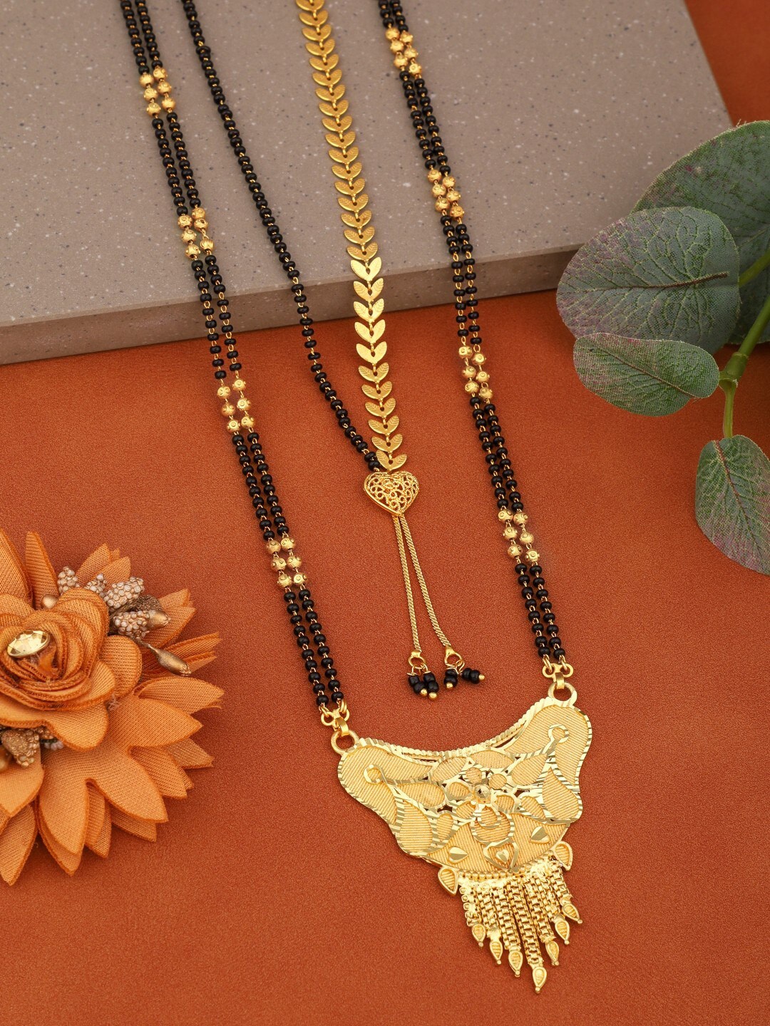 

Vita Bella Set of 2 Gold-Plated Beaded Alloy Mangalsutras, Black