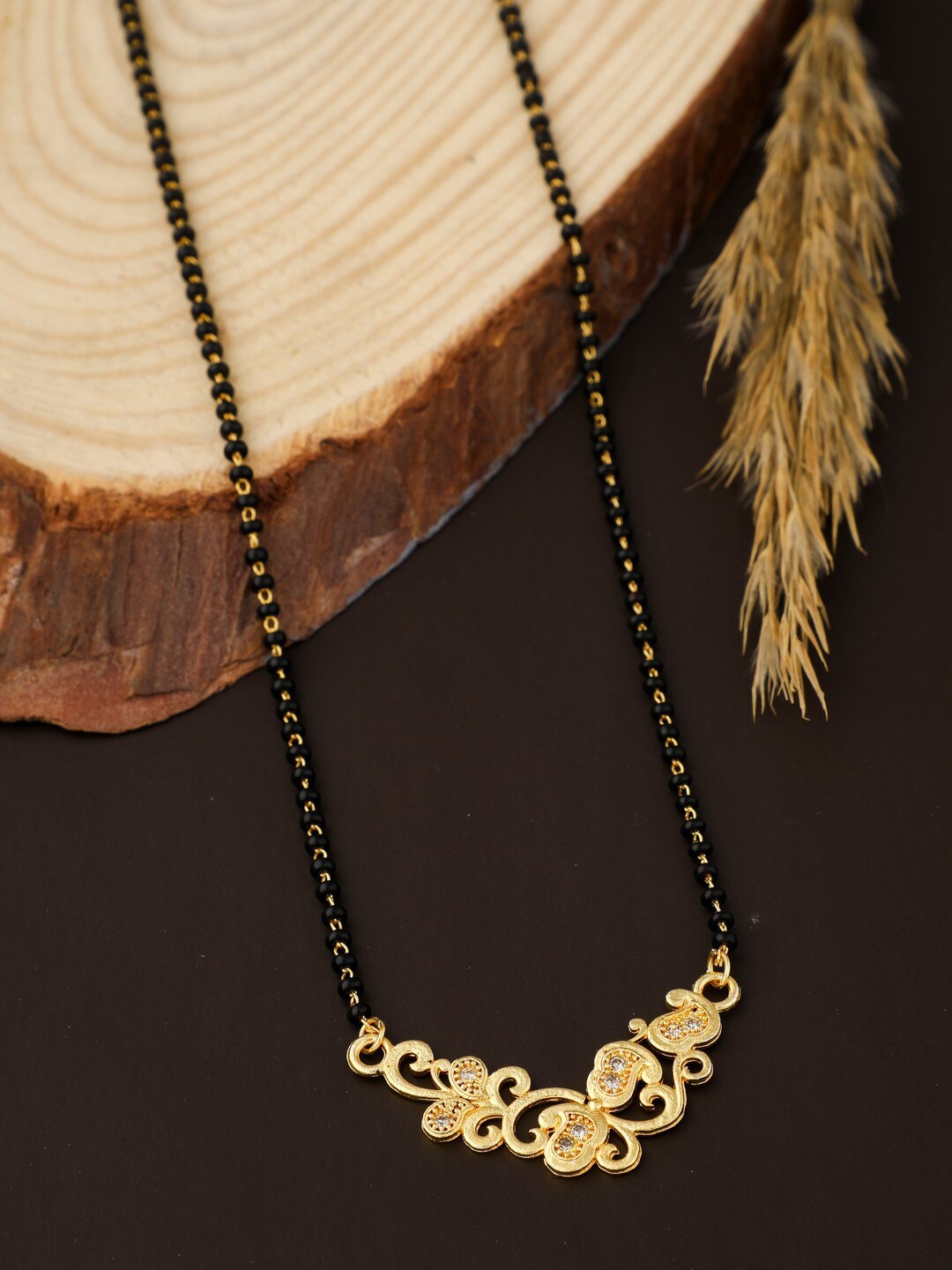 

Vita Bella Gold-Plated Stone-Studded & Beaded Mangalsutra, Black