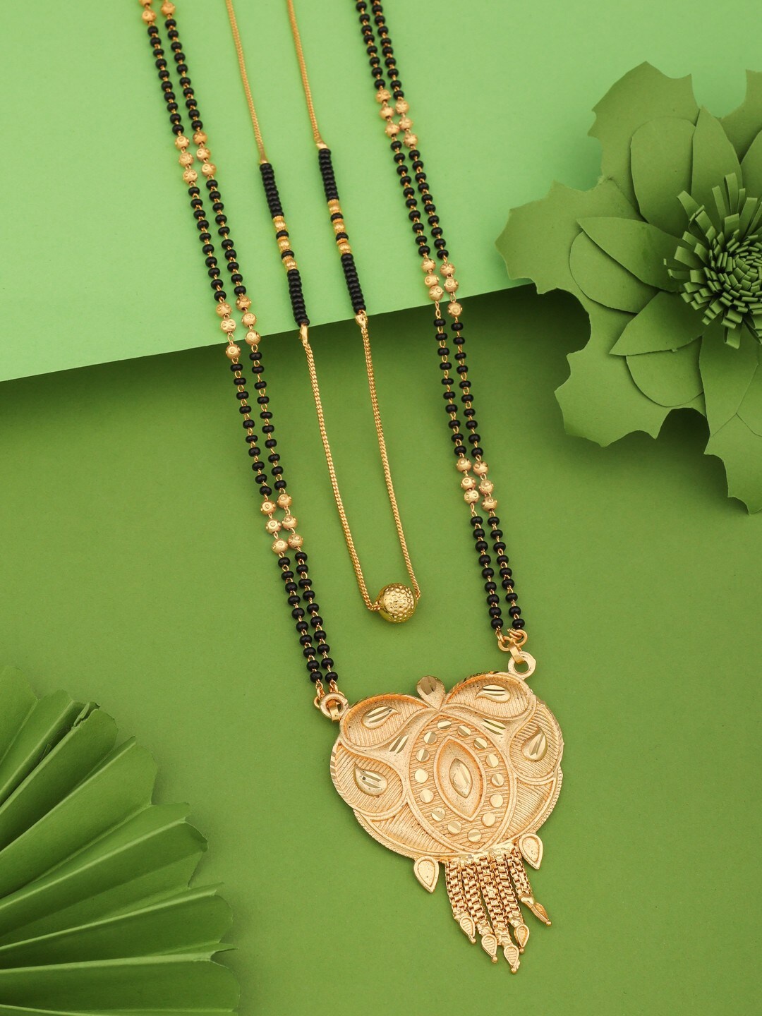 

Vita Bella Set of 2 Gold-Plated Beaded Alloy Mangalsutras, Black