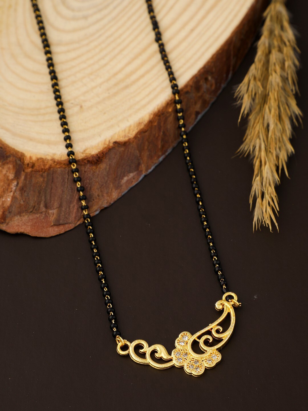 

Vita Bella Gold-Plated Stone-Studded & Beaded Mangalsutra, Black