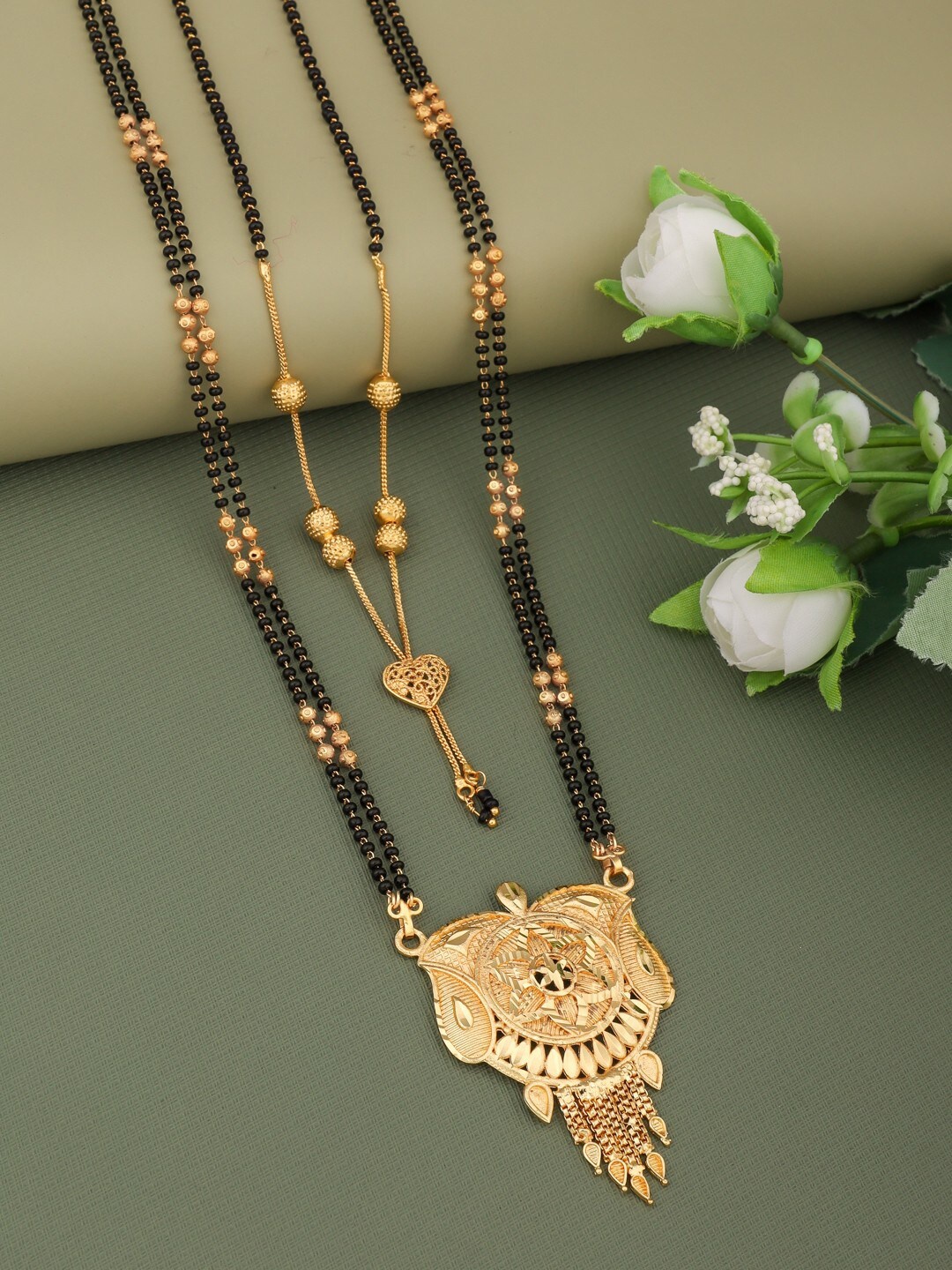 

Vita Bella Set Of 2 Gold-Plated Mangalsutra, Black