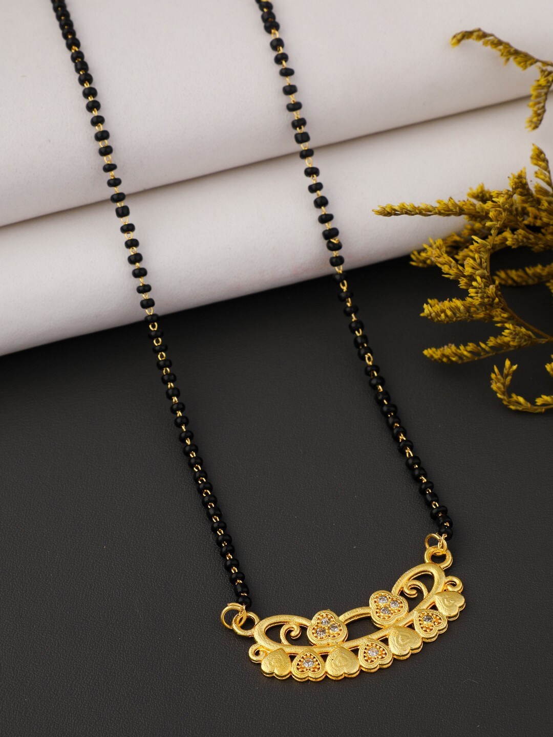 

Vita Bella Gold-Plated Stone-Studded & Beaded Mangalsutra, Black
