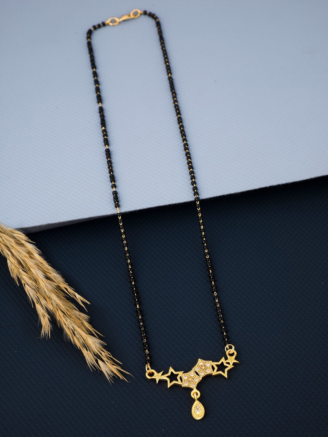 

Vita Bella Gold-Plated Stone-Studded & Beaded Mangalsutra, Black