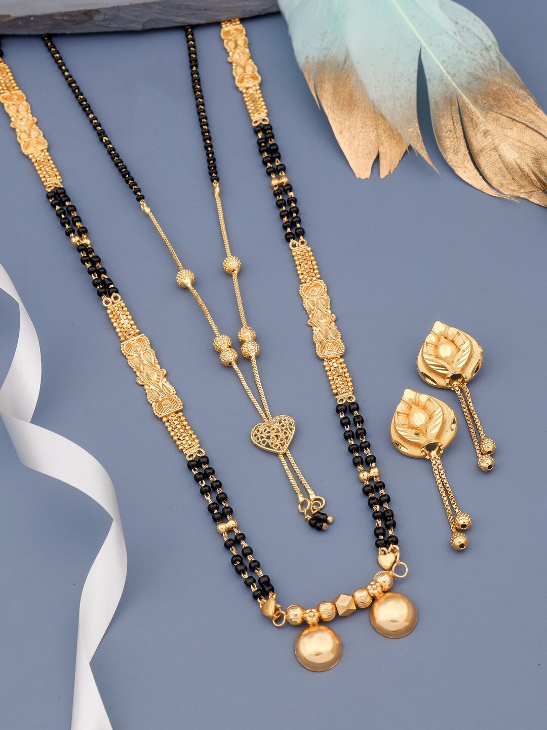 

Vita Bella Set Of 2 Gold-Plated & Beaded Mangalsutra With Earring
