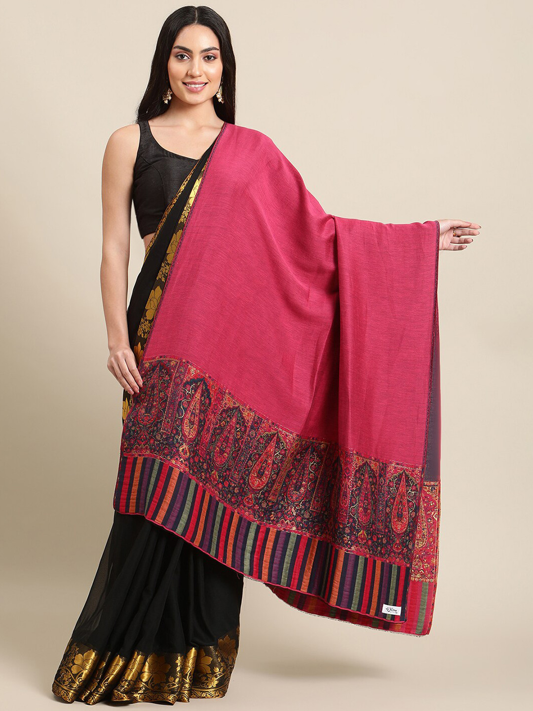 

La Vastraa Women Woven Design Wool Reversible Shawl, Pink
