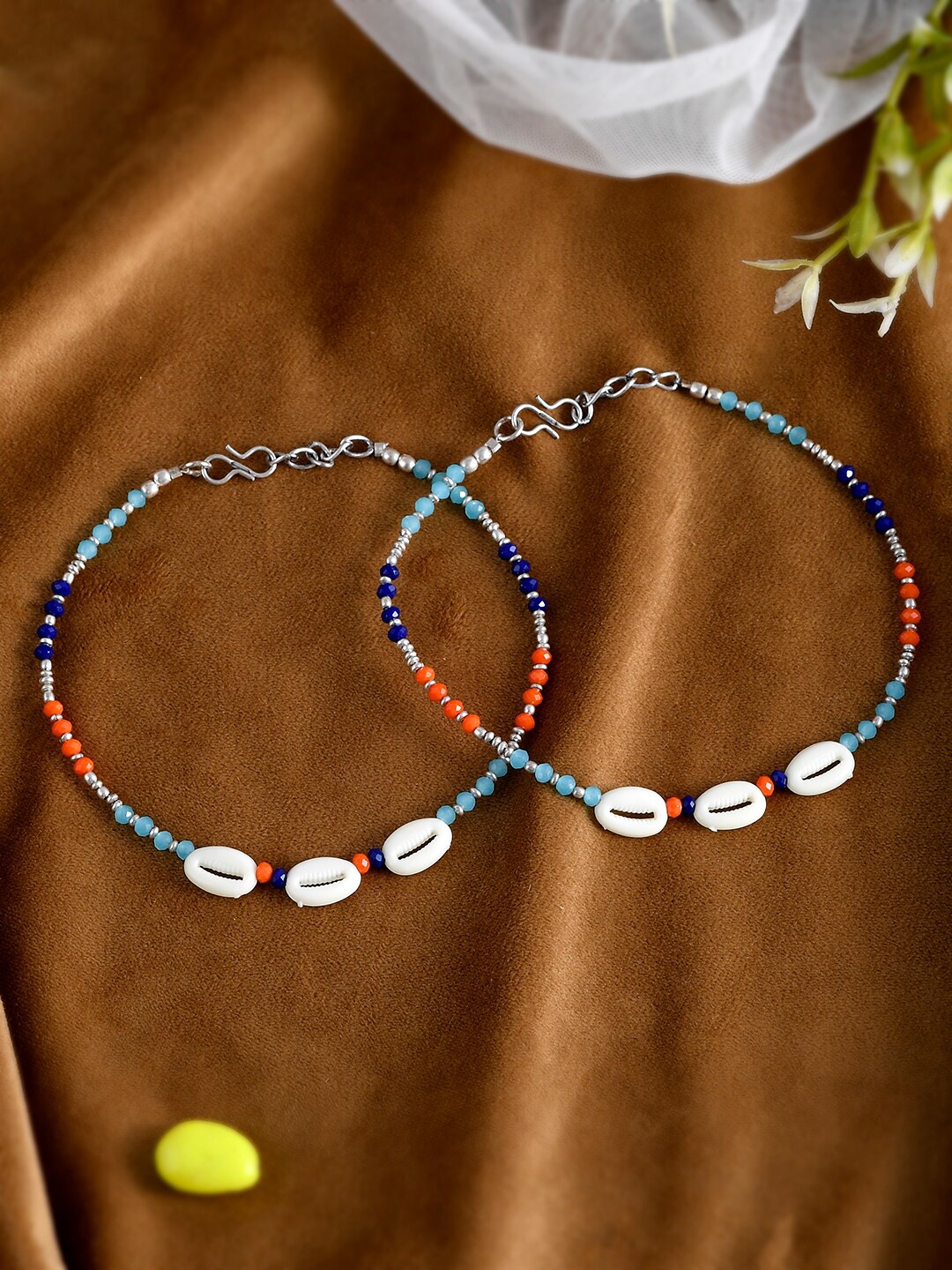 

Sanjog Set Of 2 Silver-Plated Beads-Beaded Anklets