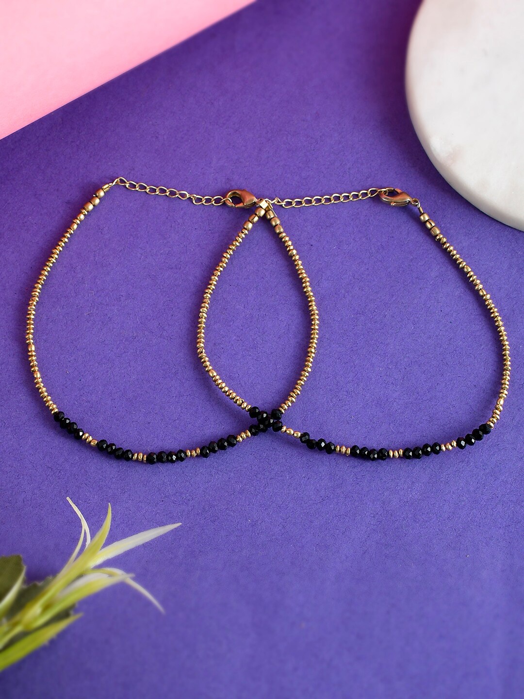 

Sanjog Set Of 2 Silver-Plated Beaded Anklets