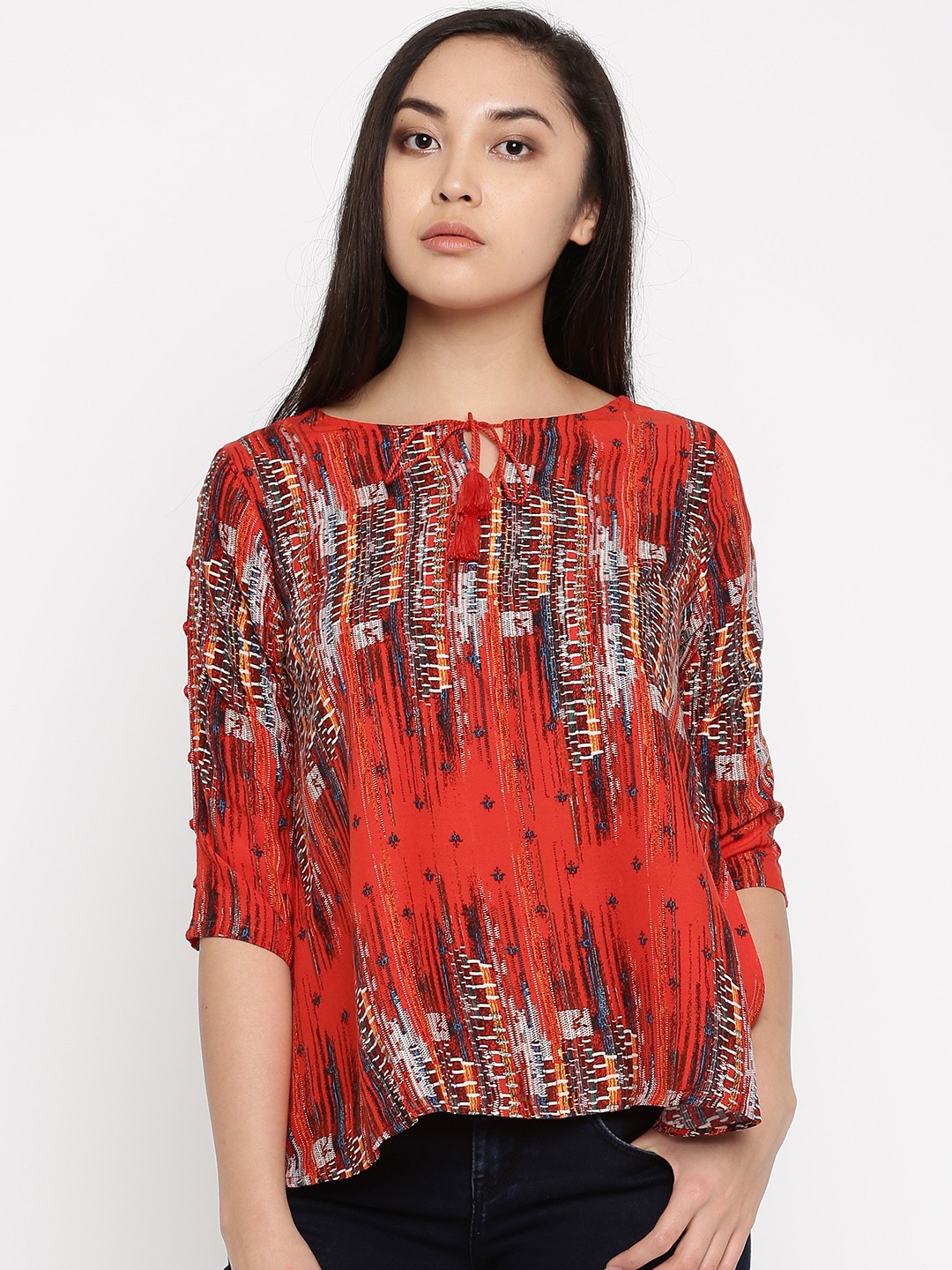 

Global Desi Women Red Printed Top