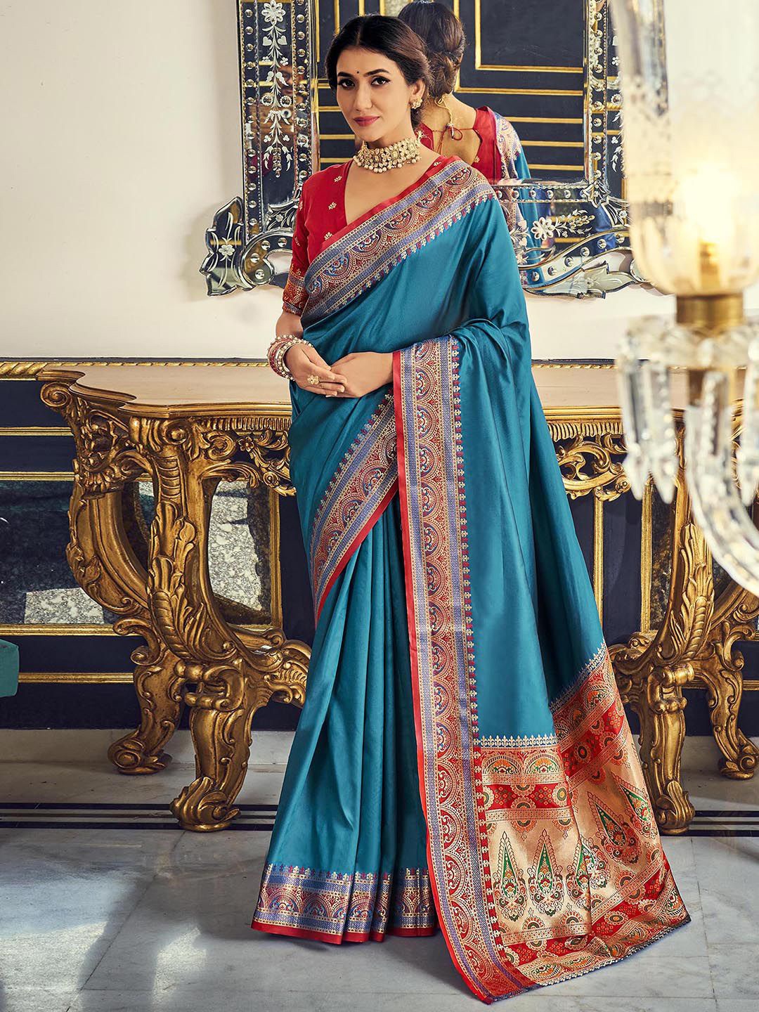 

Satrani Ethnic Motifs Woven Design Zari Saree, Blue