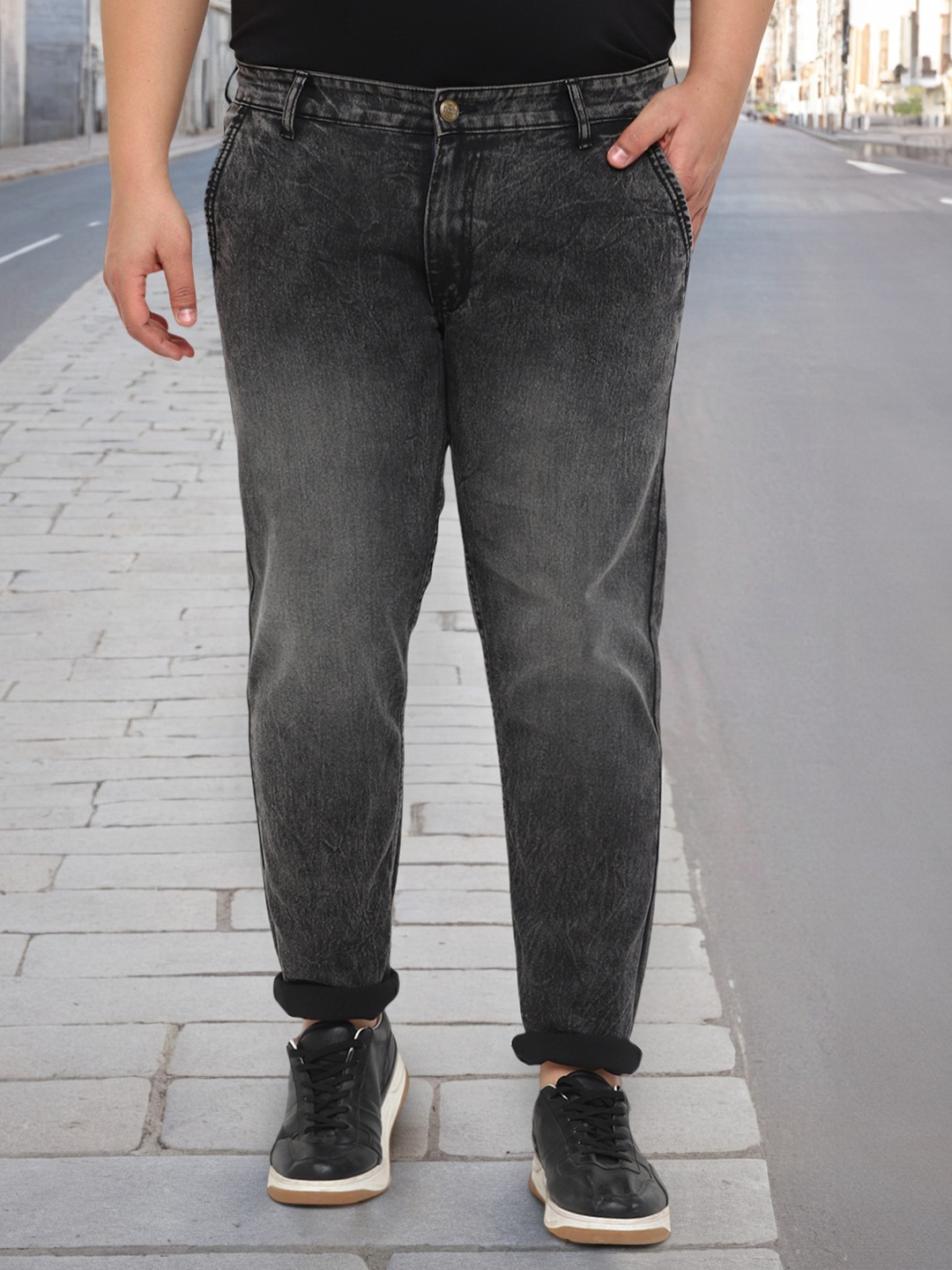 

Urbano Plus Men Plus Size Heavy Fade Stretchable Cotton Jeans, Black