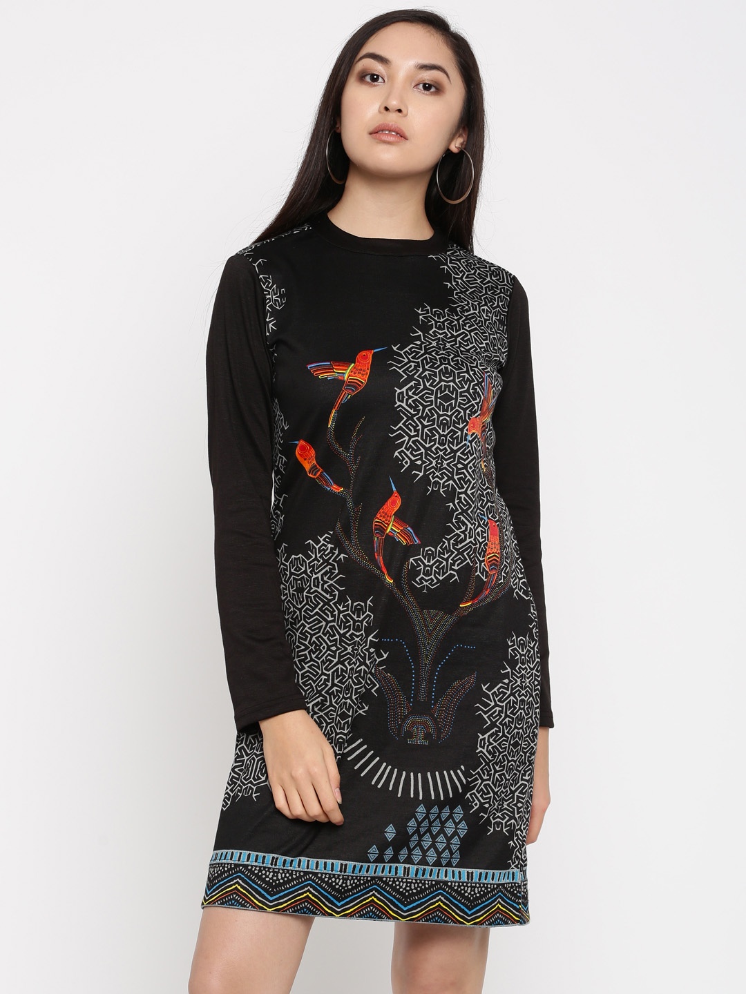 

Global Desi Women Black Printed Sheath Dress