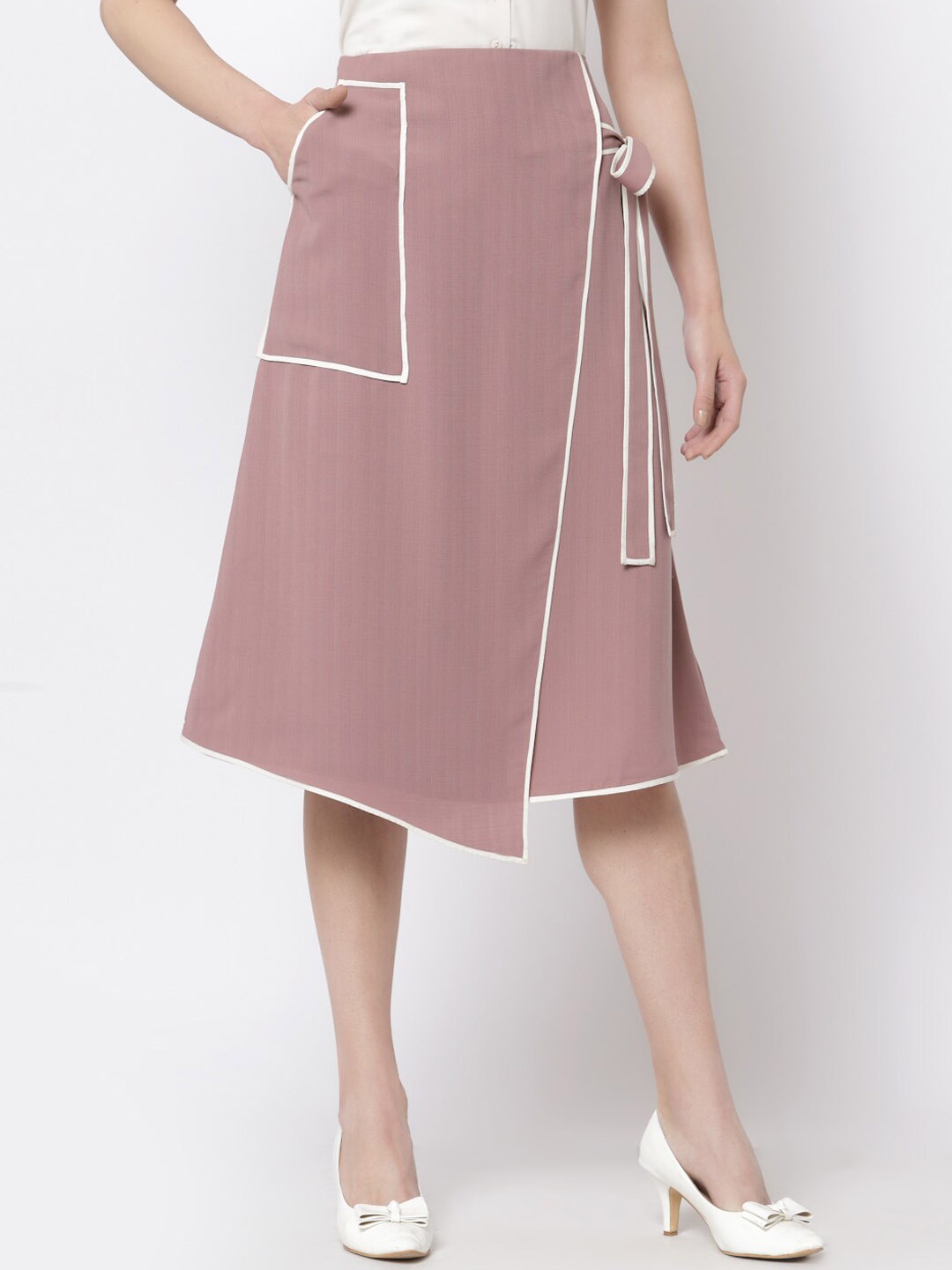 

OFFICE & YOU Piping Details Asymmetric Hem Skirt, Pink