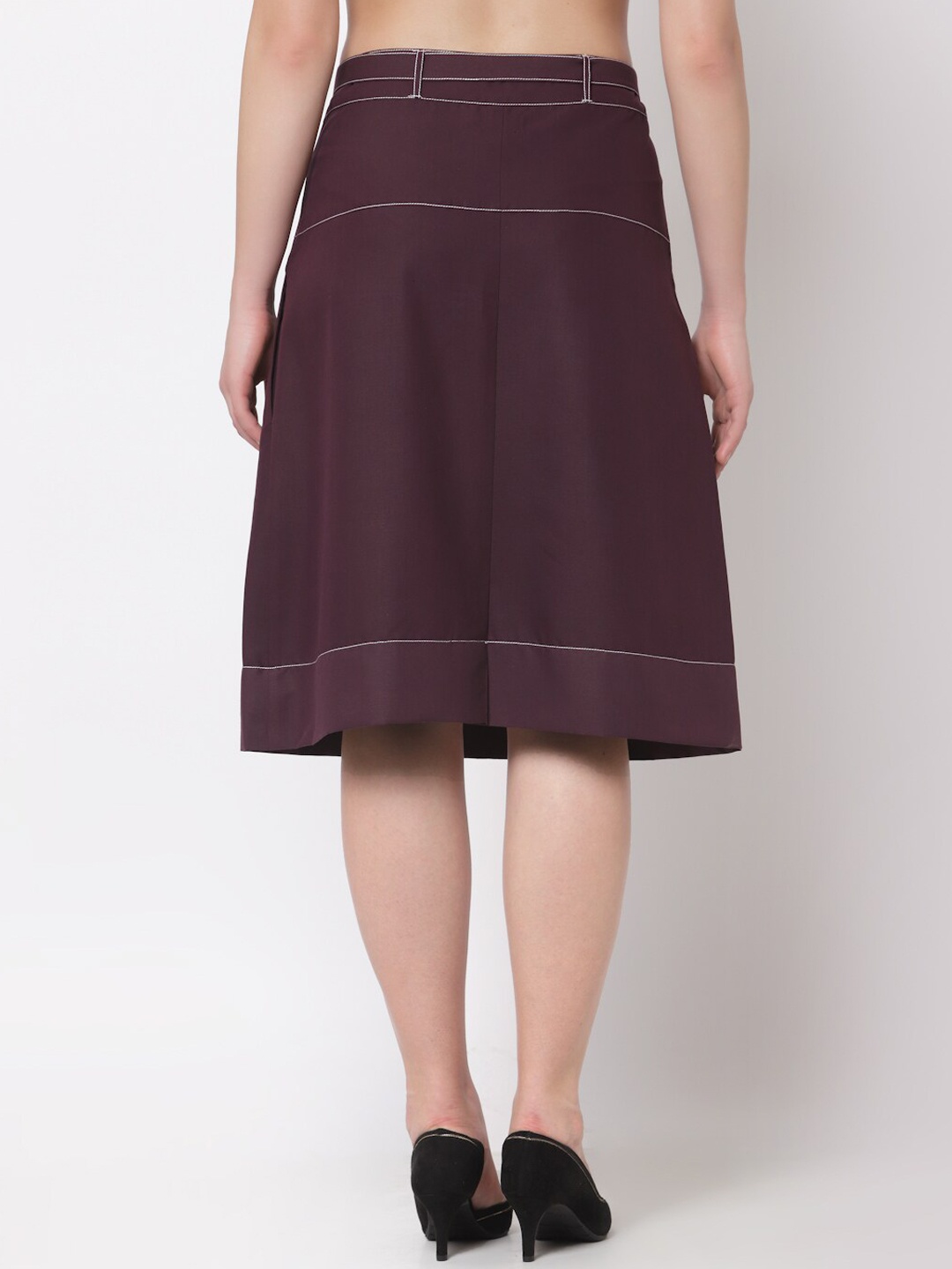 

OFFICE & YOU A-Line Knee-Length Contrast Top Stitch Skirts, Purple