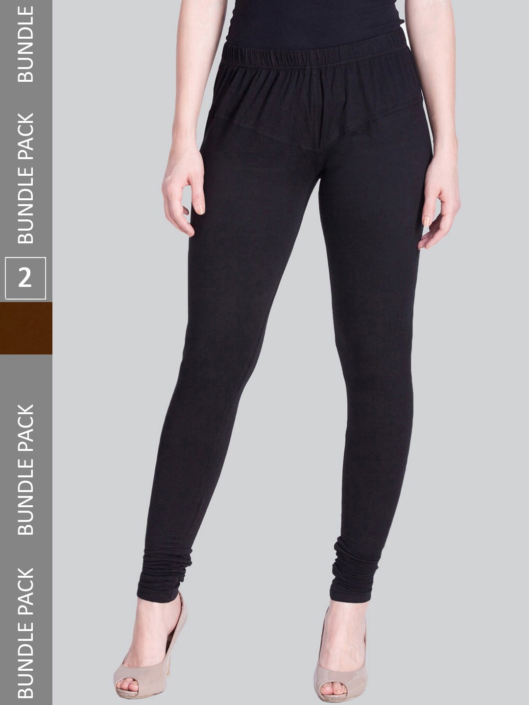 

LYRA Women Pack Of 2 Churidar Length Cotton Lycra Leggings, Black