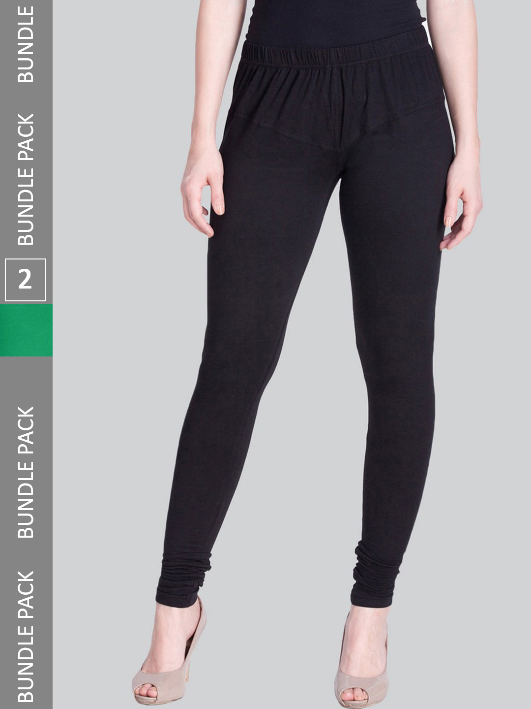 

LYRA Women Pack Of 2 Churidar-Length Cotton Lycra Leggings, Black