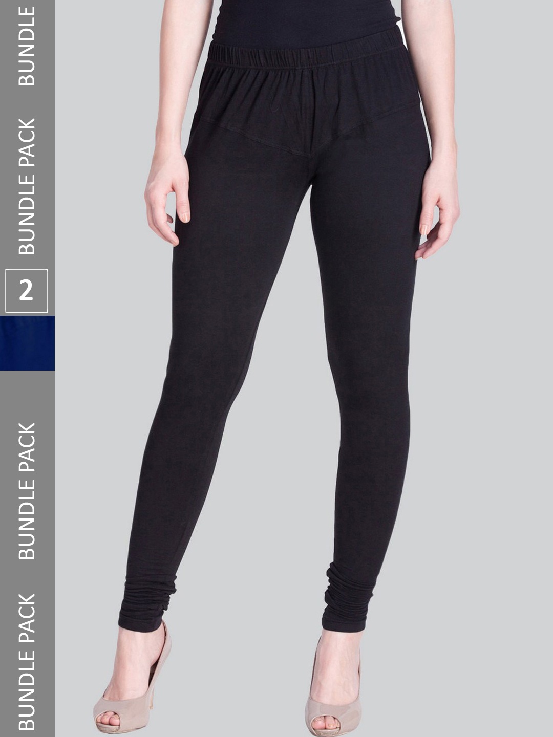 

LYRA Women Pack Of 2 4-Way Stretch Churidar-Length Cotton Lycra Leggings, Black