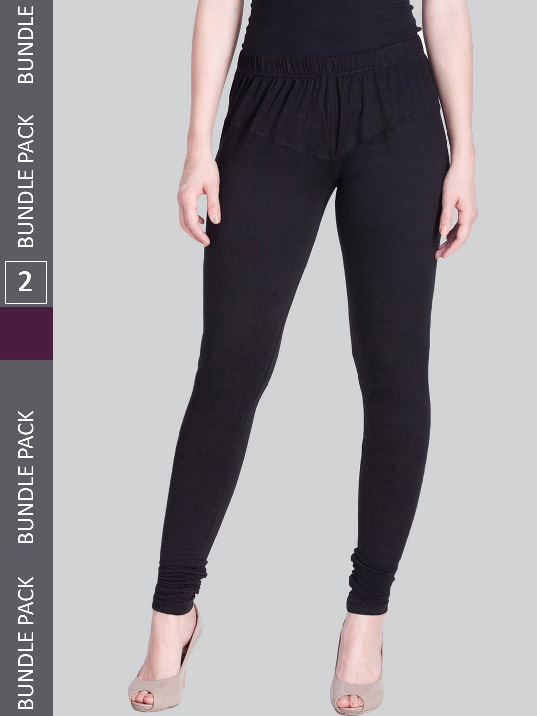 

LYRA Women Pack Of 2 Churidar Length Comfort-Fit Cotton Lycra Leggings, Black