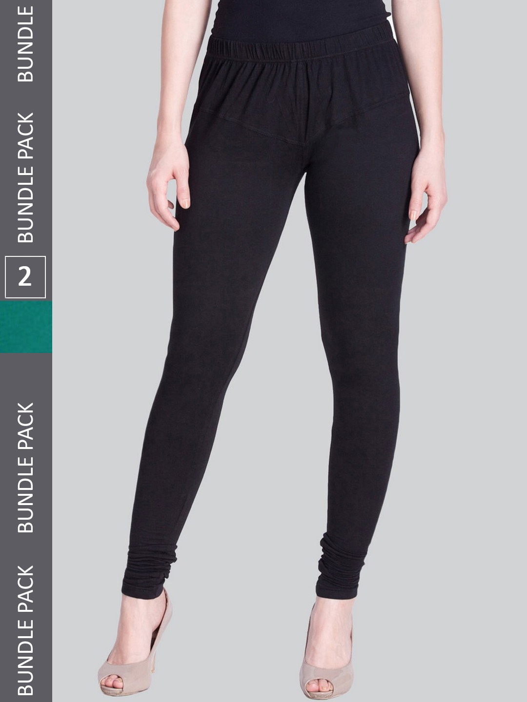 

LYRA Women Pack Of 2 Churidar-Length Cotton Lycra Leggings, Black
