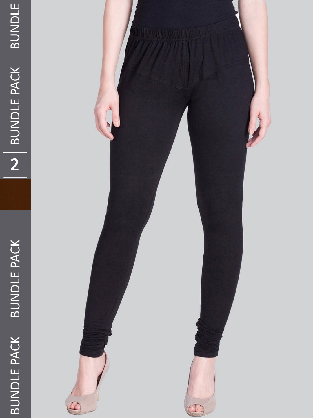 

LYRA Women Pack Of 2 Churidar-Length Cotton Lycra Leggings, Black
