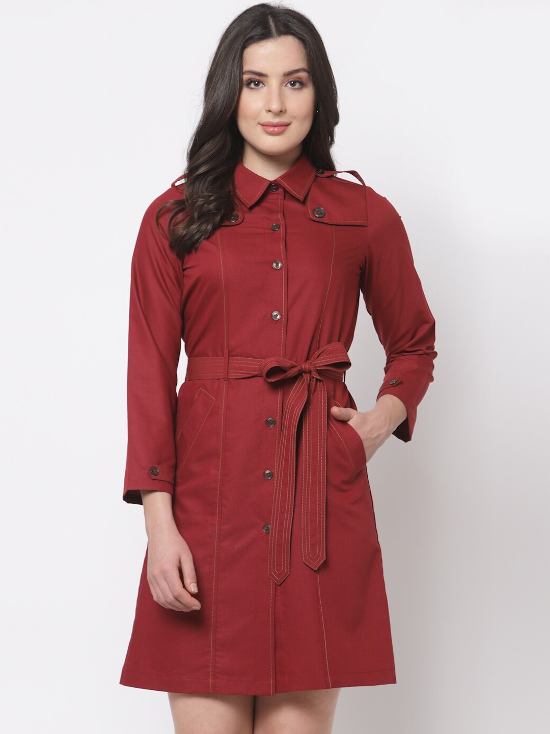 

OFFICE & YOU Longline Cotton Trench Coat Tailored Jacket, Red