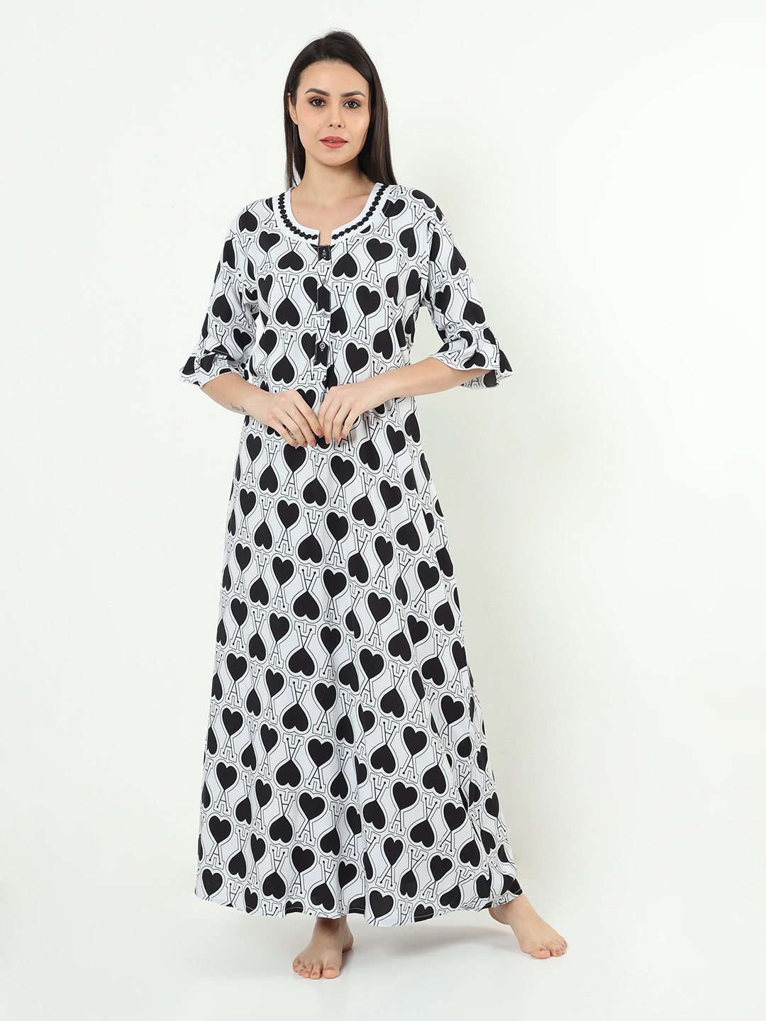 

9shines Label Typography Printed Maxi Nightdress, White