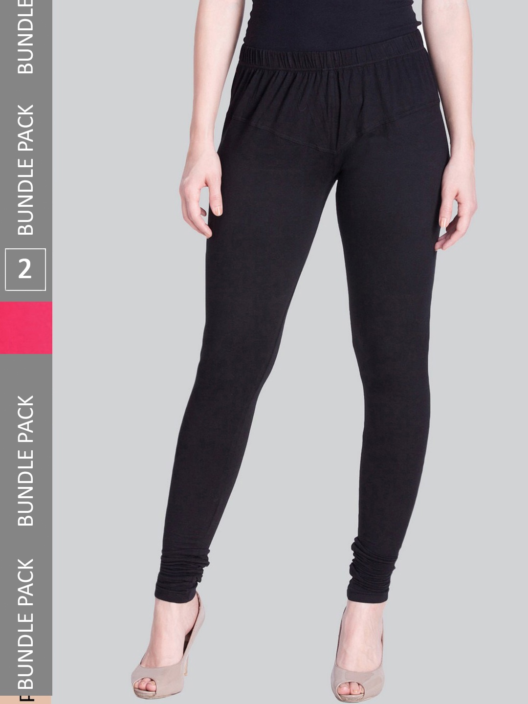 

LYRA Women Pack Of 2 4-Way Stretch Churidar-Length Cotton Lycra Leggings, Black