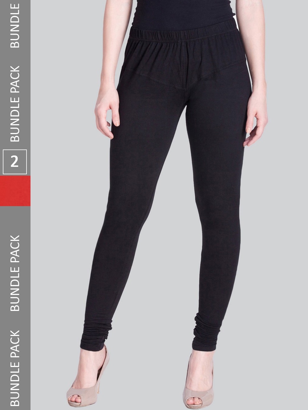 

LYRA Women Pack Of 2 4-Way Stretch Churidar-Length Cotton Lycra Leggings, Black