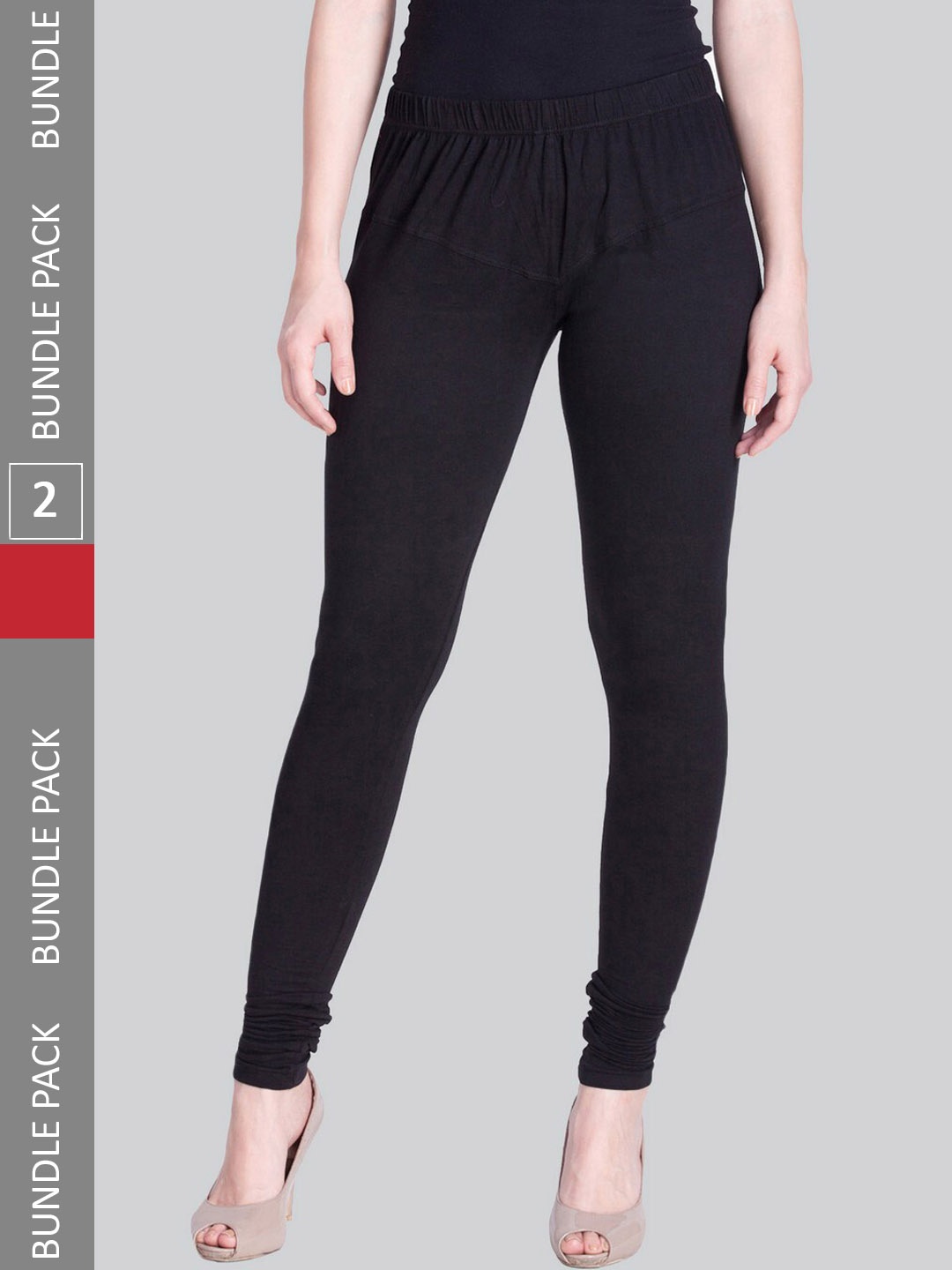 

LYRA Women Pack Of 2 4-Way Stretch Churidar-Length Cotton Lycra Leggings, Black