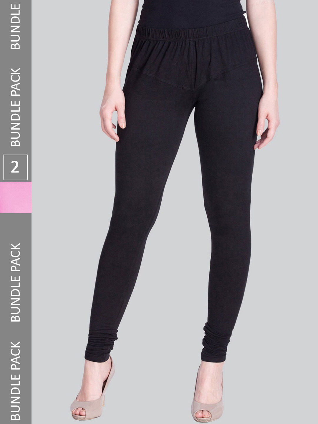 

LYRA Women Pack Of 2 4-Way Stretch Churidar-Length Cotton Lycra Leggings, Black