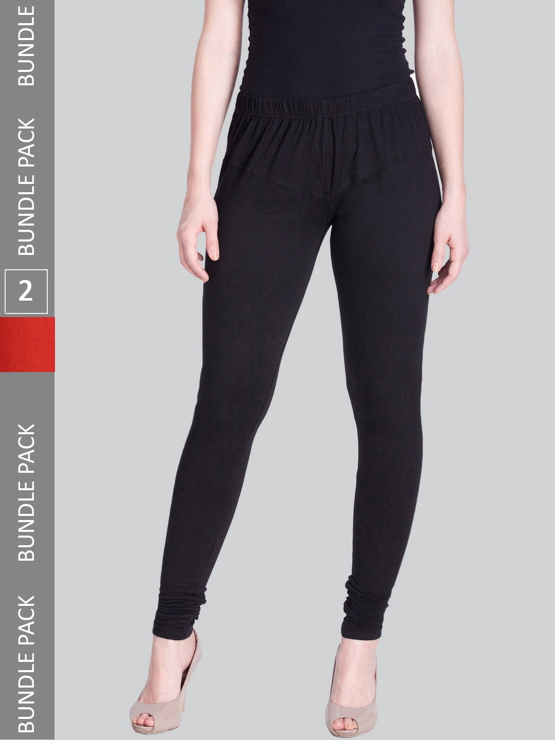 

LYRA Women Pack Of 2 4-Way Stretch Churidar-Length Cotton Lycra Leggings, Black