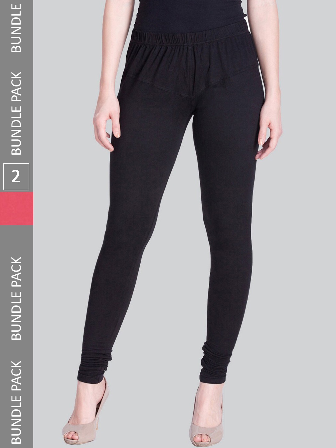 

LYRA Women Pack Of 2 4-Way Stretch Churidar-Length Cotton Lycra Leggings, Black