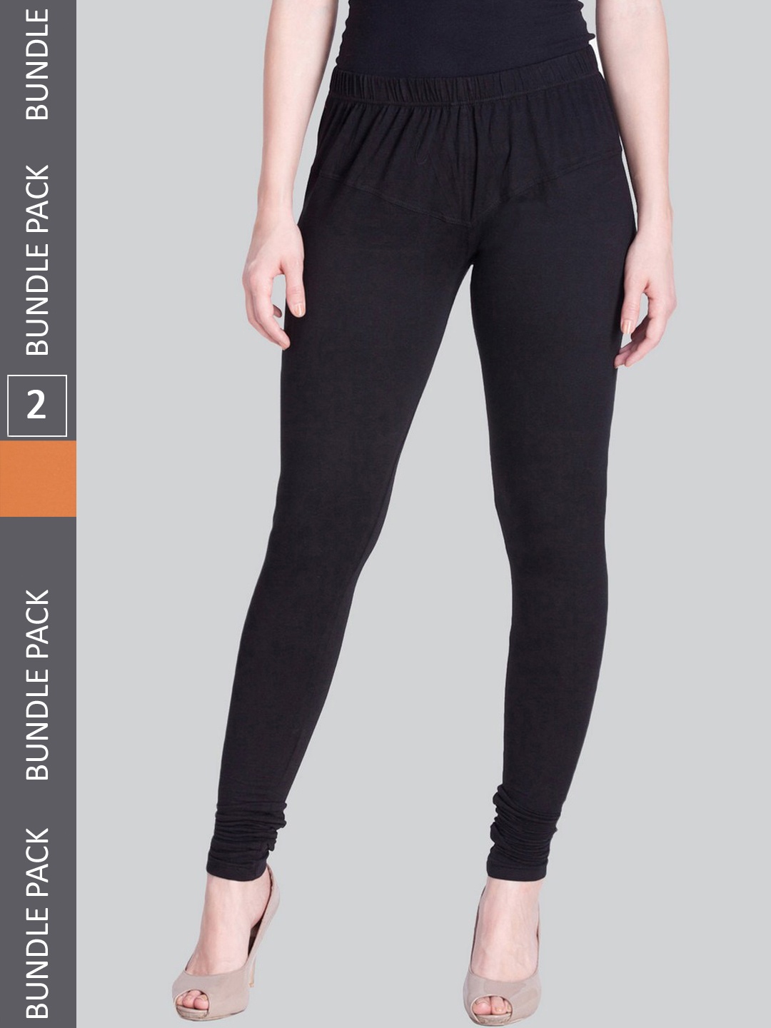 

LYRA Women Pack Of 2 4-Way Stretch Churidar-Length Cotton Lycra Leggings, Black