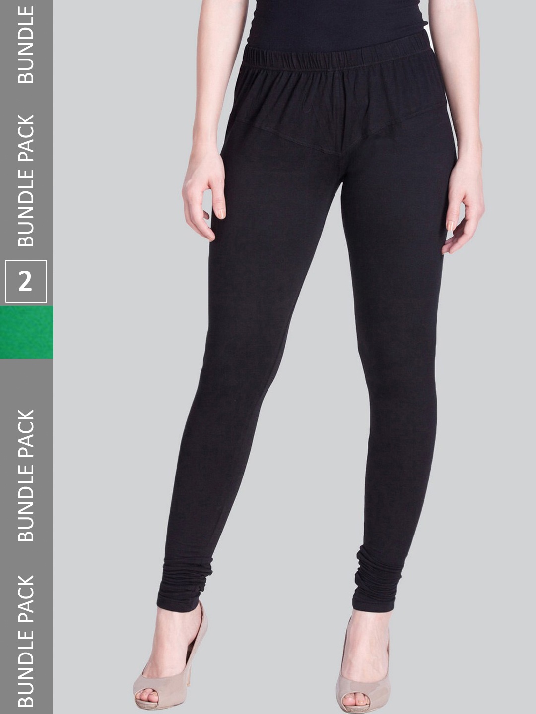

LYRA Women Pack Of 2 4-Way Stretch Churidar-Length Cotton Lycra Leggings, Black