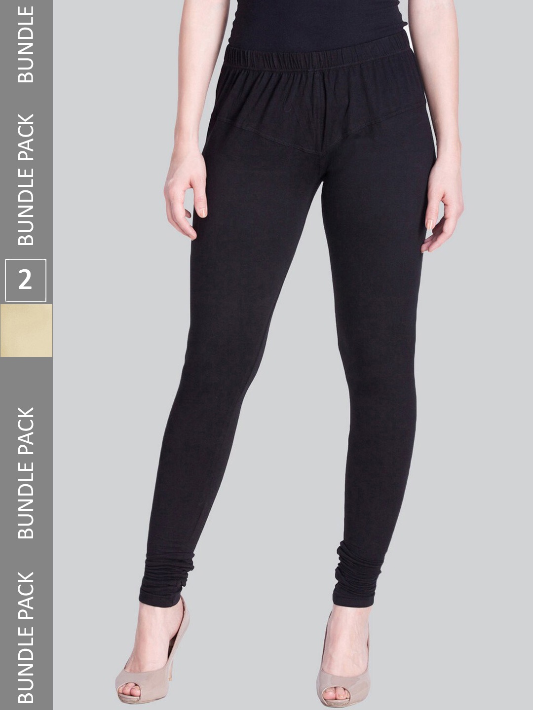 

LYRA Women Pack Of 2 4-Way Stretch Churidar-Length Cotton Lycra Leggings, Black