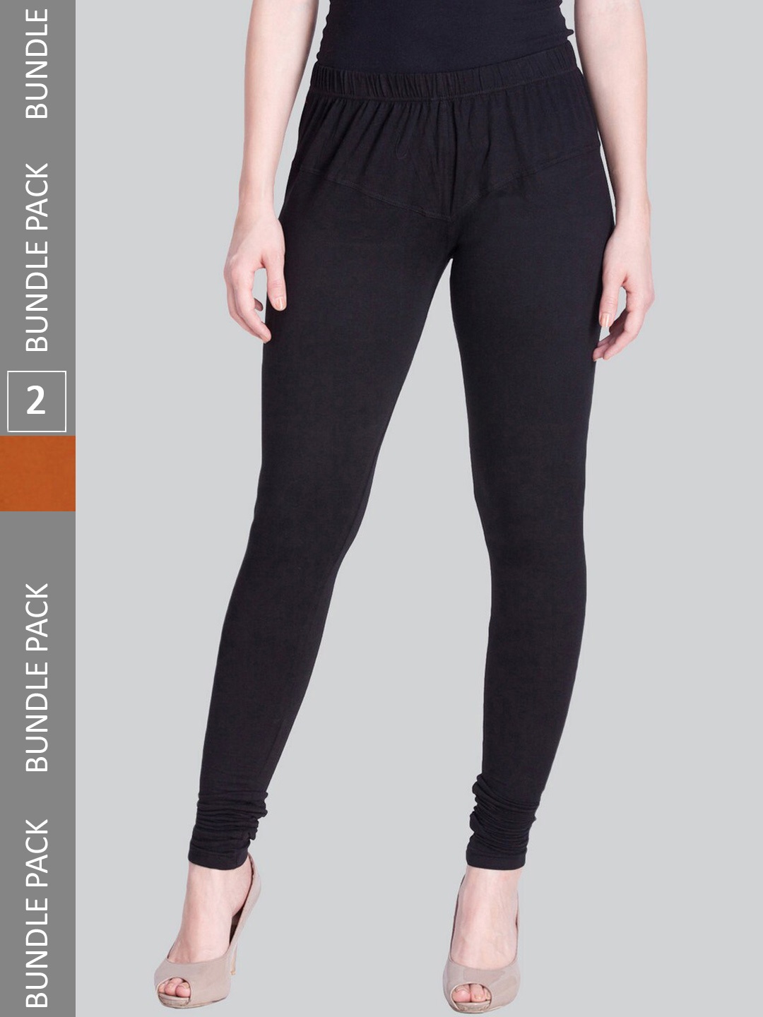 

LYRA Women Pack Of 2 4-Way Stretch Churidar-Length Cotton Lycra Leggings, Black