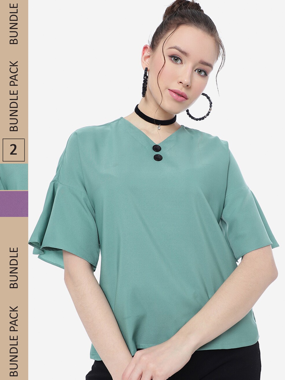 

J Turritopsis Pack f 2 V-Neck Bell sleeves Tops, Sea green