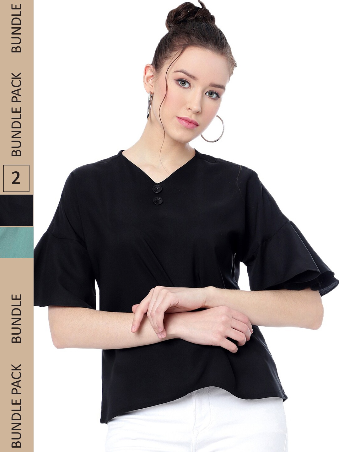 

J Turritopsis Pack of 2 V-Neck Top, Black