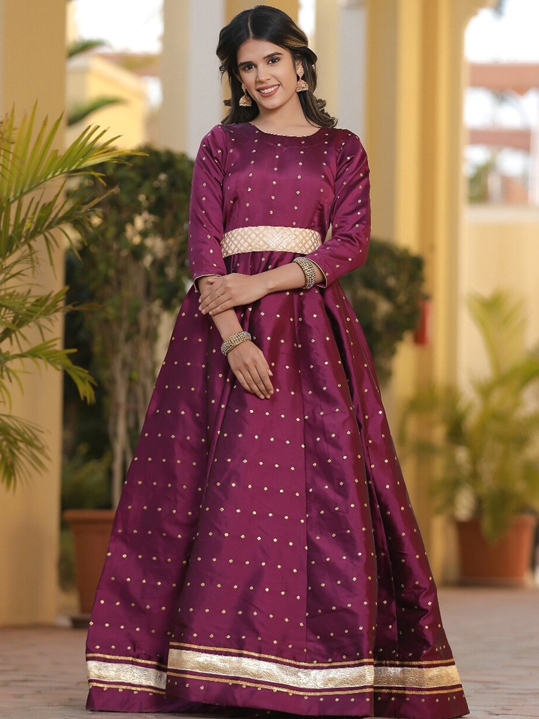 

Indi INSIDE Embellished Pure Silk Ethnic Maxi Dress, Purple
