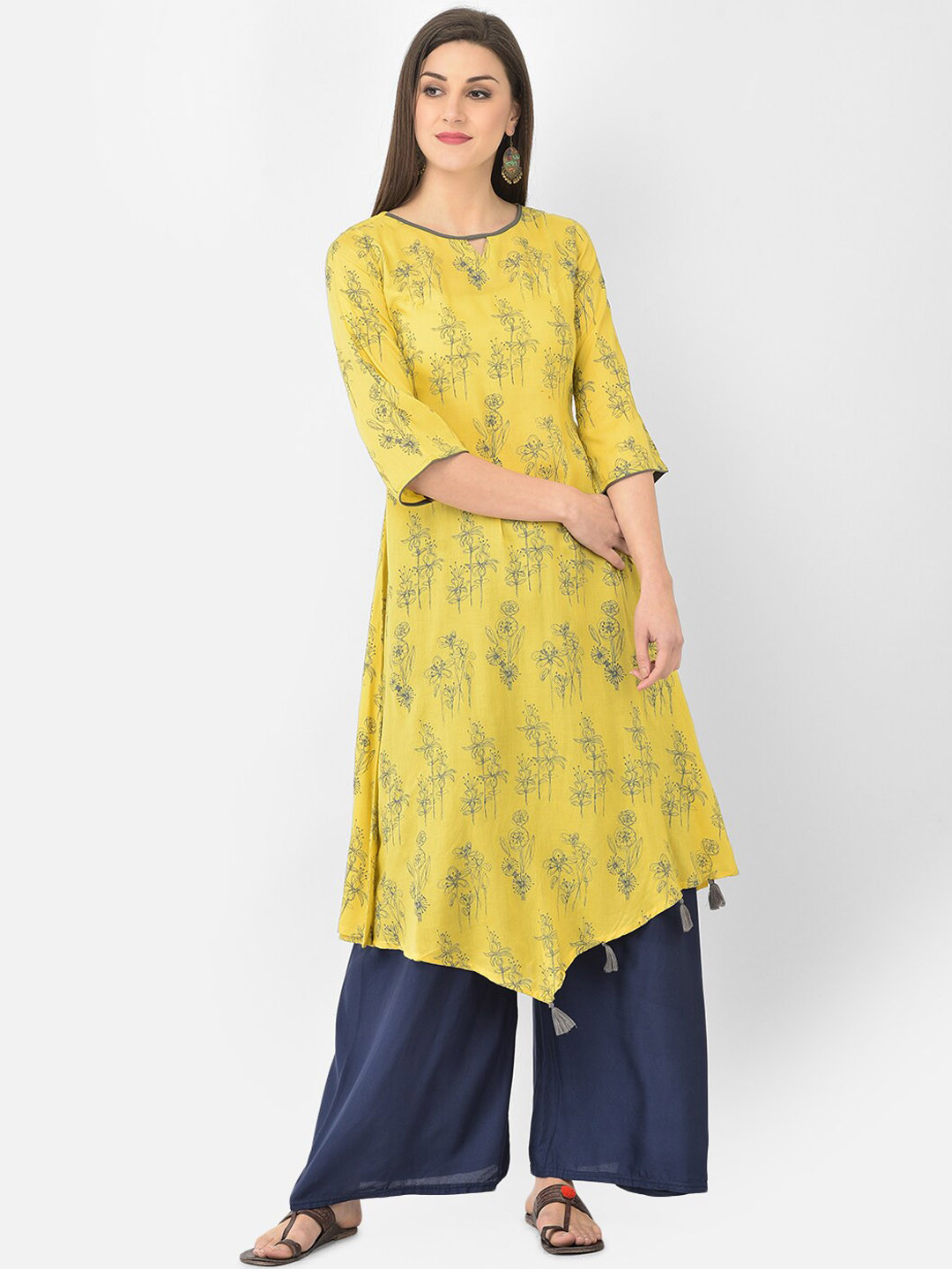 

Span Floral Printed Pure Cotton Kurta, Yellow