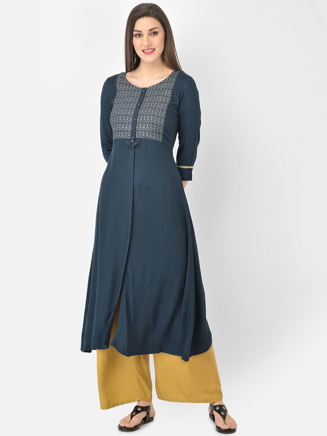 

Span Ethnic Motifs Yoke Design Pure Cotton Kurta, Blue