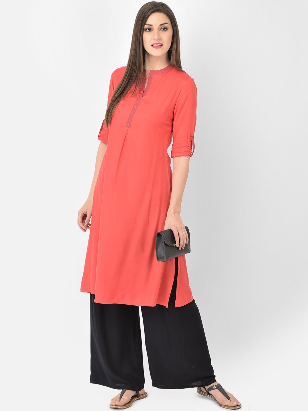 

Span Mandarin Collar Pure Cotton Kurta, Peach