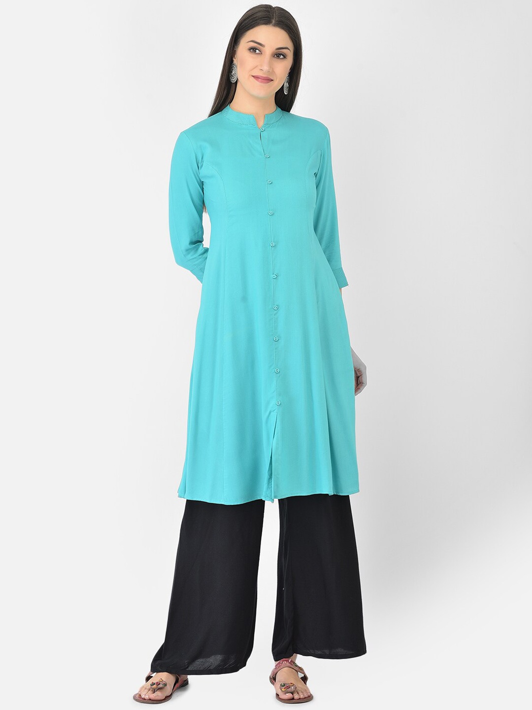 

Span Mandarin Collar Kurta, Turquoise blue