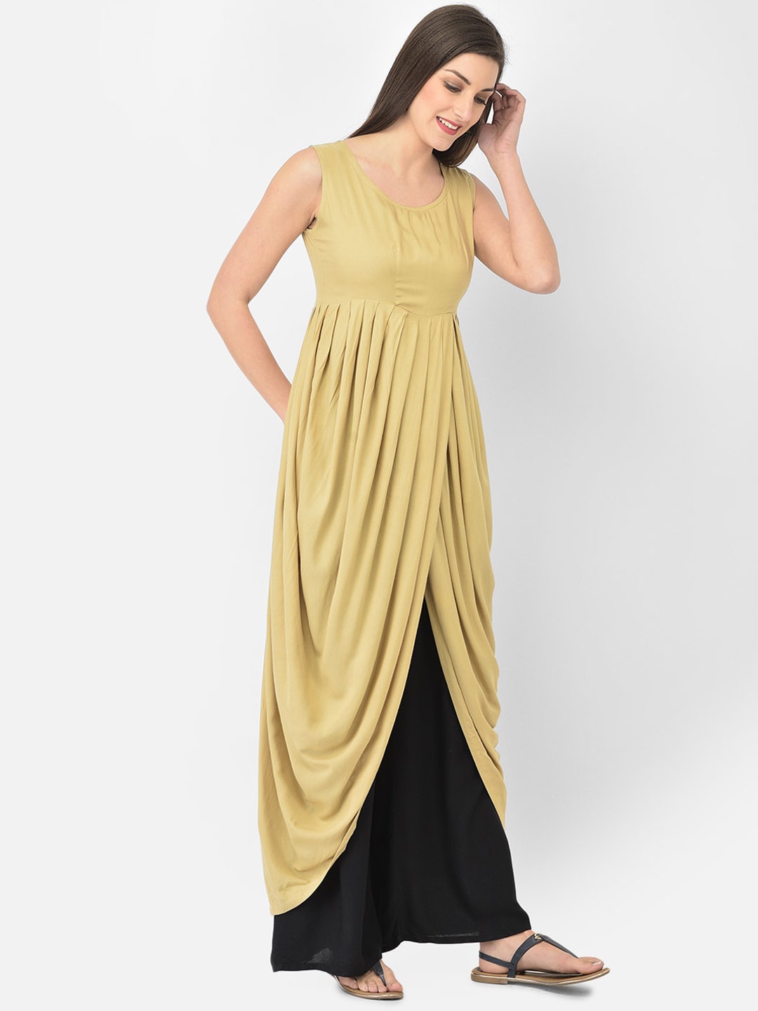 

Span Round Neck Sleeveless Kurta, Beige