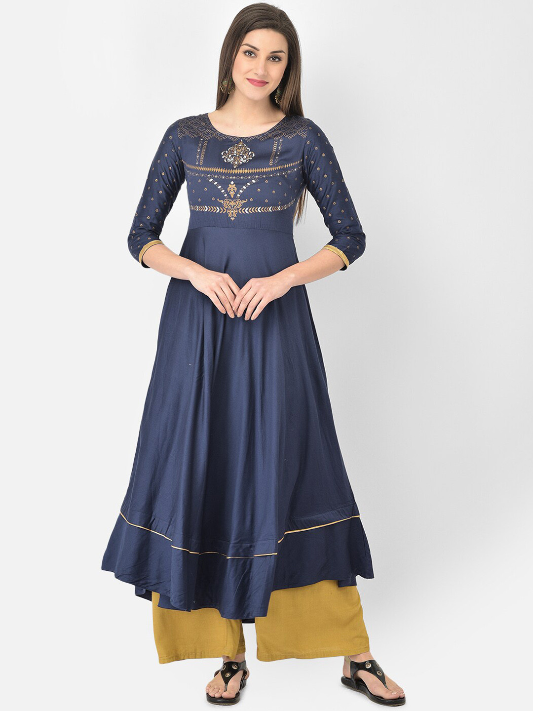 

Span Ethnic Motifs Printed Pure Cotton Anarkali Kurta, Blue