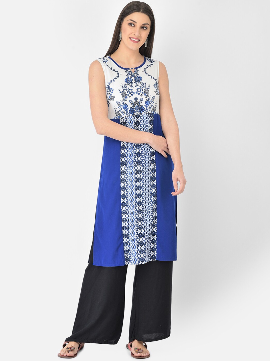 Span Floral Printed Kurta, Blue