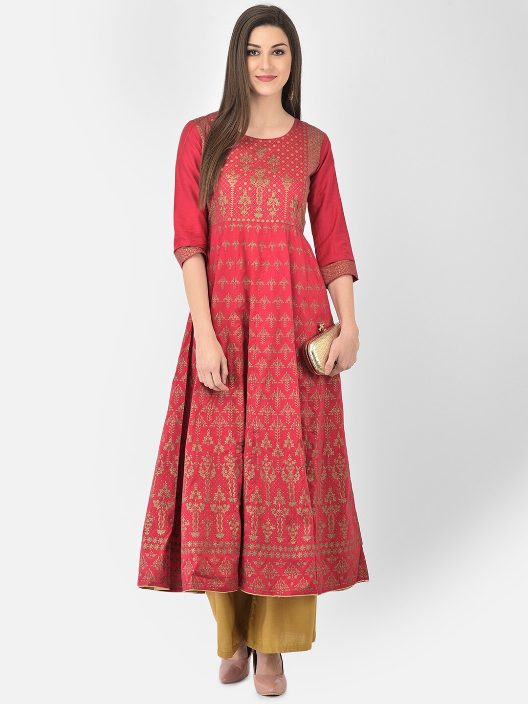 

Span Ethnic Motifs Printed Cotton Silk Anarkali Kurta, Pink