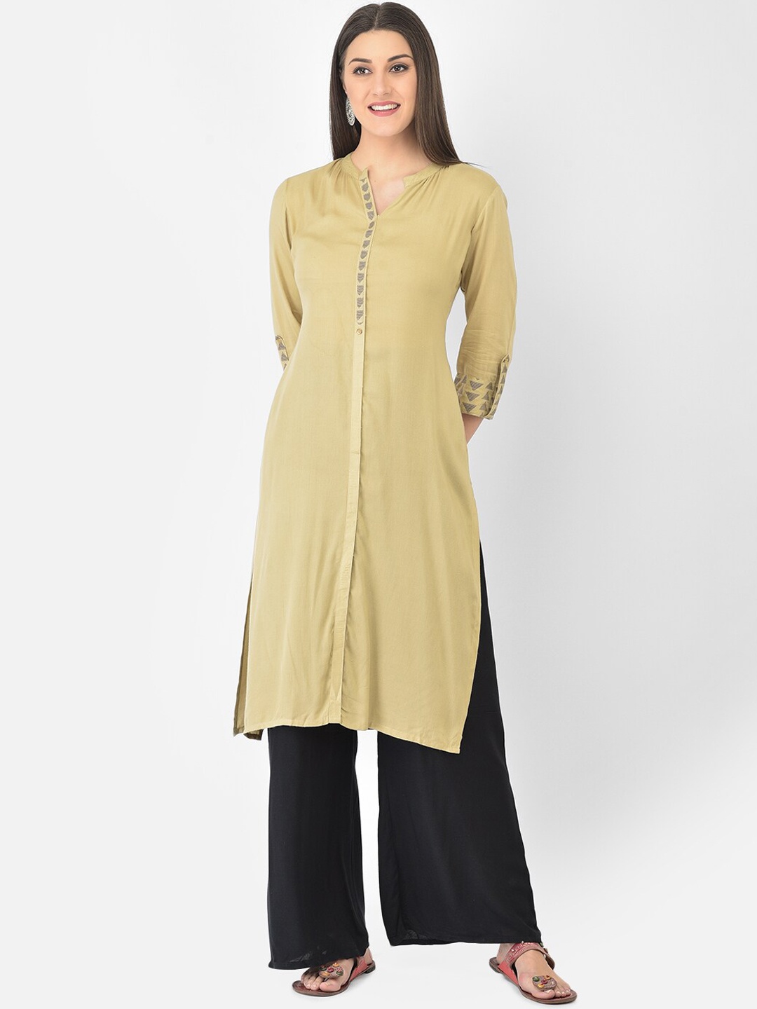 

Span Mandarin Collar Kurta, Beige