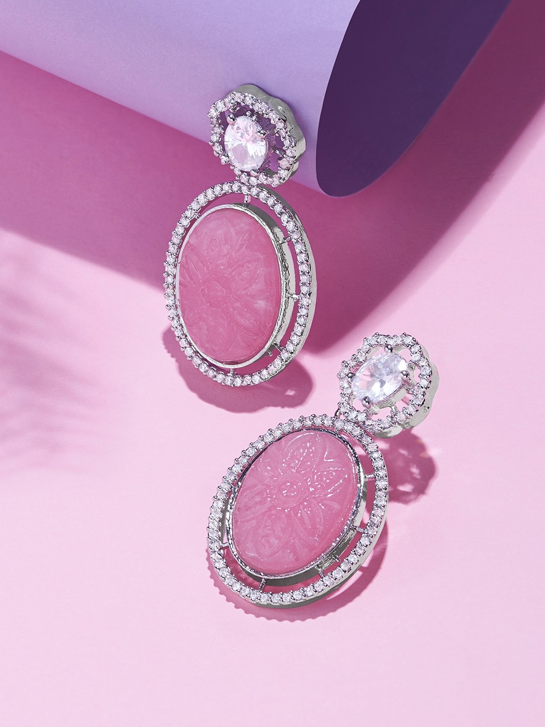 

Zaveri Pearls Silver Plated Contemporary Drop Earrings, Pink