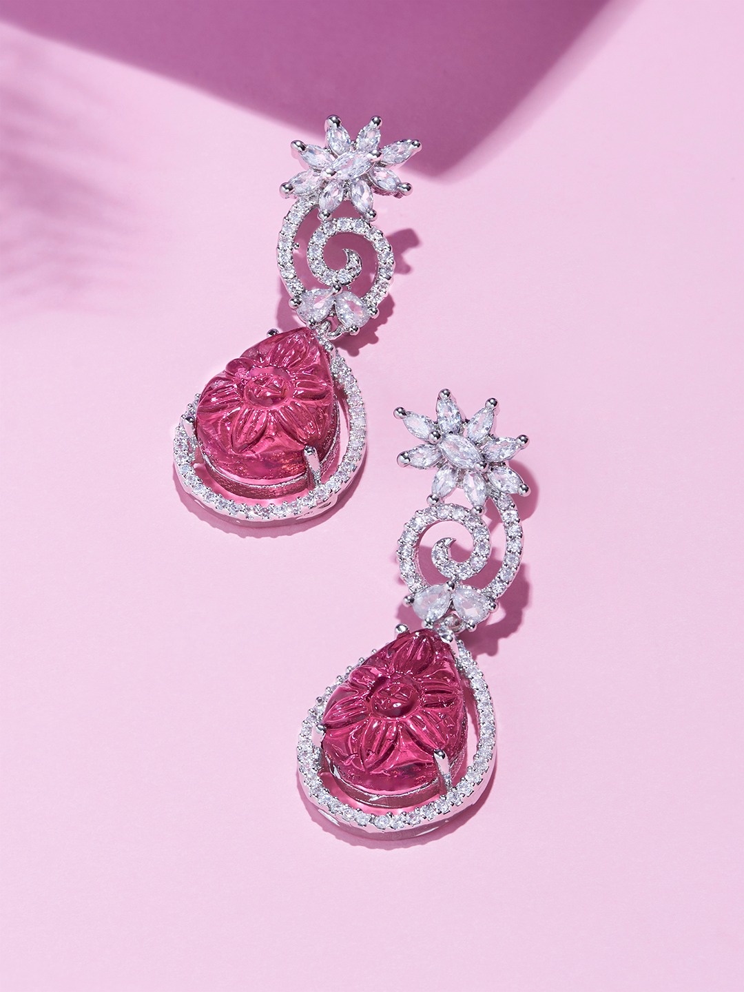 

Zaveri Pearls Silver Plated Contemporary Drop Earrings, Pink